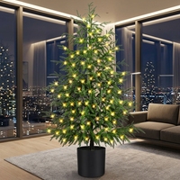 Sapin de Noël artificiel Norfolk pré-éclairé de 1,20 m, fonctionnant sur piles, réaliste, en pot avec base, 100 lumières LED, 8 fonctions
