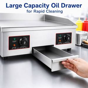 Durable 304 Stainless Steel Electric <b>Flat</b> <b>Top</b> <b>Griddle</b> with Oil Drawer Heavy Duty Countertop Grill Machine for Commercial Kitchen - Product Image 3