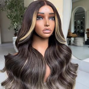 Perruque Lace Front <span class=keywords><strong>Body</strong></span> Wave Brun Foncé avec Mèches Blondes Effet Cadre Facial, Perruque Cheveux Humains Ombré Blond Cendré aux Pointes - Product Image 4