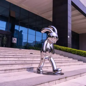 Özelleştirilmiş kapalı açık Metal el sanatları yangına dayanıklı çevre dostu tasarımcı hayvan tavşan bunny paslanmaz çelik heykeli heykel