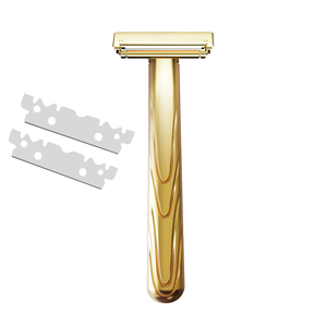 RZACLEA Maquinilla <span class=keywords><strong>de</strong></span> Afeitar <span class=keywords><strong>de</strong></span> <span class=keywords><strong>Seguridad</strong></span> con Doble Hoja <span class=keywords><strong>de</strong></span> Acero Inoxidable Dorada, Afeitado Suave, Cuidado <span class=keywords><strong>de</strong></span> la Barba para Hombres, 2 Hojas Semiflexibles, Modelo 21T - Product Image 1