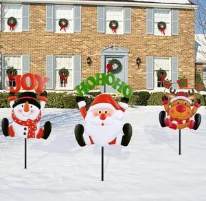 3 шт. по индивидуальному заказу, рождественские светильники с Санта-Клаусом, снеговиком, оленем, садовыми стойками, металлические символы двора, Рождественский Декор, светильник для дорожек