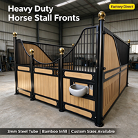 WINHORSE Façades de box pour chevaux robustes 3,66 m x 3,66 m, tube en acier de 3 mm, remplissage en bambou, abreuvoir automatique, tailles personnalisées, pour ferme équestre