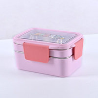 C333 Offres Spéciales Boîte à bento à 3 compartiments Boîte à lunch en acier inoxydable pour micro-ondes Boîte à aliments réutilisable à double couche de dessin animé