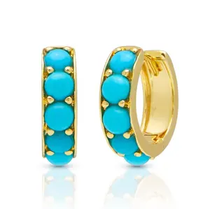 Gemnel 925 Silver Gold Plated Cross Mini Turquoise Hoop Huggie Earrings For Women