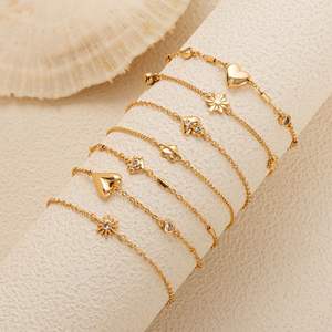 Brazaletes de pulsera de acero inoxidable para mujer a la moda, joyería chapada en oro de 18 quilates, pulsera de diamantes de imitación de circón con Cruz de corazón para mujer - Product Image 4