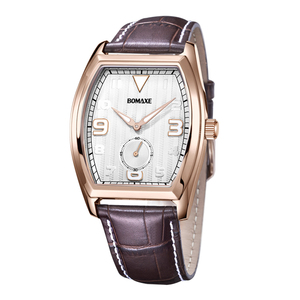 Montres-bracelets de luxe personnalisées en usine, bracelet en cuir marron, verre saphir, rectangle en acier, boucle carrée, 40 mm, cristal, tendance - Product Image 2