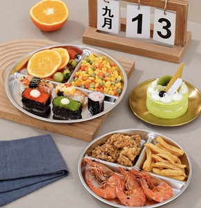 Plateau de repas à grille en acier inoxydable 304 Assiette quantitative à trois grilles Plateau de repas réducteur de <span class=keywords><strong>graisse</strong></span> pour adultes Taille des ensembles - Product Image 1