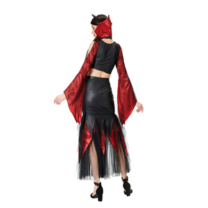 Costume de Reine Vampire d'Halloween pour Femmes, Robe Longue Gothique Sexy Rouge et Noire en Polyester, Tenue de Cosplay pour Fête et Spectacle Scénique MS - Product Image 4
