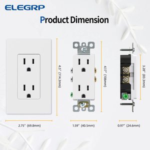 ELEGRP 매트 화이트 15A 125V 듀플렉스 콘센트, 주거용 학년 데코레이터 전기 벽면 콘센트 - Product Image 6