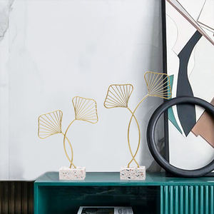 Support de plante en métal de décoration nordique, base de terrazzo électrique plaquée or, feuilles métalliques artificielles, petits ressorts à feuilles - Product Image 5