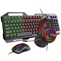 Promotion Clavier et Souris Mécaniques RGB Métalliques et Casque, Combo Filaire Rétroéclairé Teclado Clavier Gaming pour Ordinateur de Bureau PC