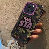 Coque de téléphone camouflage vert armée tendance avec lettres pour iPhone 17 16 15 13 12 11 Pro Max XR XS Mini Plus – Étui de protection personnalisé