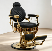 Fauteuil de barbier classique haut de gamme avec cadre plaqué or, revêtement matelassé noir, fauteuil de barbier inclinable hydraulique pour salon de coiffure