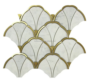 Màu xanh lá cây màu đá cẩm thạch mix vàng thép không gỉ Ginkgo lá hình dạng nước máy bay phản lực khảm đá cẩm thạch cho biệt thự khách sạn nhà cao cấp nơi - Product Image 4