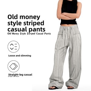 Pantaloni Casual da Uomo 11KN, Stile Americano Old Money, 100% Poliestere, a Righe, Gamba Larga, Vestibilità Comoda - Product Image 1