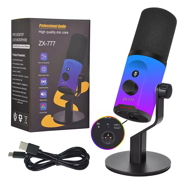 Professional ONELEADER ZX-777 Dynamic Microphone Cantilever Bracket USB/XLR Connection RGB Lighting Noise Cancelling Cardioid