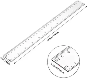 Aangepaste Rechte Duidelijke Linialen Meetinstrument Standaard Metrische 12 Inch Plastic Tekening Liniaal Voor School