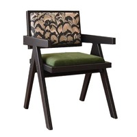 Chaise de salle à manger rétro nordique de style médiéval, dossier en rotin tressé, accoudoirs en bois massif, pour restaurant commercial, achat en gros