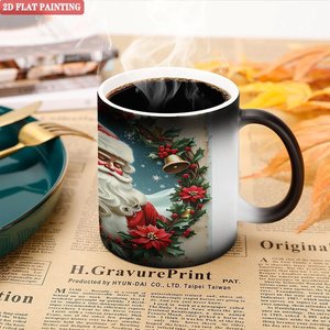 Frosted Black 11oz <b>Ceramic</b> <b>Mug</b> Color Changing Magic Cup Christmas Santa Design 2D Flat Painting - Product Image 5
