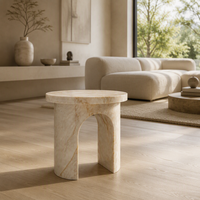 Table d'appoint arquée en marbre Calacatta, table en pierre naturelle, table de chevet