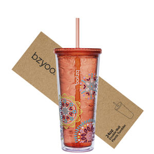 Vaso de acero inoxidable sin BPA ecológico de construcción de plástico duradero con pajita de medallón - Product Image 1