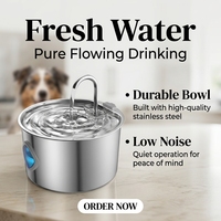 Fontaine à eau pour animaux de compagnie en acier inoxydable de 3,2 L avec niveau d'eau visible, débit circulant, distributeur d'eau automatique pour animaux domestiques