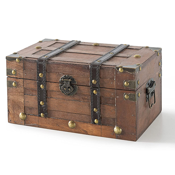 Small Wooden Storage Chest Trunk | Decorative Wood Box with Lid | 11" X 7" X 5.5"