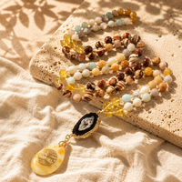 Kalung Citrine Zebra Jasper Mala Liontin Pohon Kehidupan Bentuk Tetesan Air Mata Rantai Sweater Batu Alam Perhiasan Meditasi Yoga