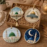 Pendentif de voiture personnalisé en résine UV islamique musulmane, orné d'une mosquée, d'une lune et d'une étoile, ornement suspendu, souvenir religieux pour le Ramadan et l'Aïd, cadeau