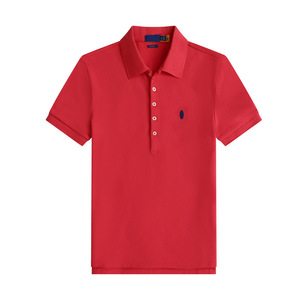 T-shirt transfrontalier pour femme, à manches courtes, cinq boutons, avec logo cheval brodé - Product Image 3