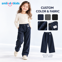 Smiledotkids Pantalon de survêtement large personnalisé pour enfants, bleu marine à pois, avec cordon de serrage et taille élastique, marque privée, OEM, ODM, commande en gros