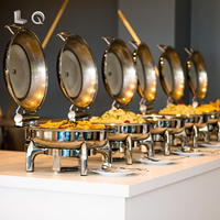Plat de service de luxe en acier inoxydable doré 8 Lites pour buffet de restaurant, avec couvercle suspendu et fonction économie d'énergie, boule or blanc