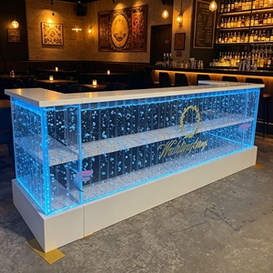 High Gloss U-Shape Acrylic <b>Bar</b> Counter with LED Lights for Commercial Retail Hotel Lobby Use - Product Image 3