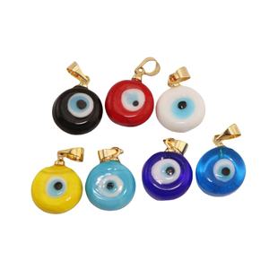 JF7383 placcato in oro Murano multicolore vetro glassa cristallo occhi malvagi moneta rotondo Charm amuleto protettivo portafortuna ciondolo - Product Image 4