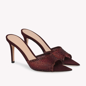 Sandales à talons hauts pour femmes, en maille ornée de strass, à bout pointu, style mules, vente en gros, personnalisation OEM - Product Image 2