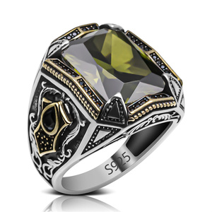 Anillo Original de Plata de Ley 925 con diseño de estilo turco dominante para hombre, piedra de Zirconia cúbica negra, roja, azul, verde y amarilla - Product Image 4