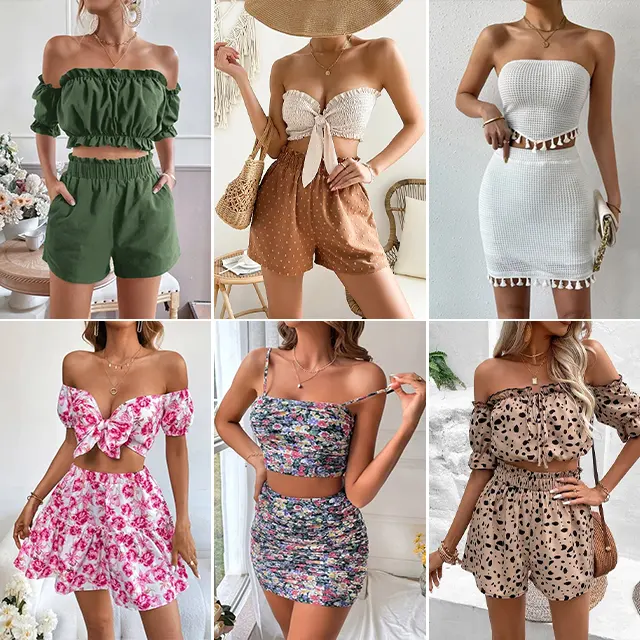 2024 mới giá bán buôn hàng tồn kho cuối hàng hóa DRESS Top T-Shirt Quần kết hợp túi