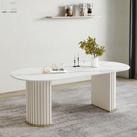 Table à manger ovale de style nordique moderne en pierre frittée, 4 à 6 places, table à manger de luxe avec plateau en marbre