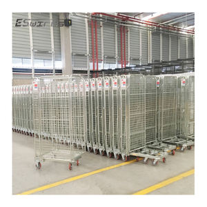 Cage de stockage en métal en treillis métallique de transport logistique à imbrication soudée pliable avec étagères - Product Image 1