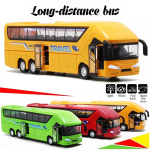 Hợp kim 1:50 Xe buýt hai tầng với đèn âm nhạc trẻ em mô hình Pull-back Motor HLV xe giáo dục du lịch đường dài xe đồ chơi - Product Image 3