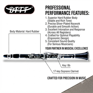 <span class=keywords><strong>Clarinete</strong></span> <span class=keywords><strong>Profesional</strong></span> de Alto Rendimiento, <span class=keywords><strong>Precio</strong></span> de Fábrica/Venta al Por Mayor/OEM, en Plata, Clave B, Cuerpo de Caucho Duro, 17 Llaves - Product Image 6