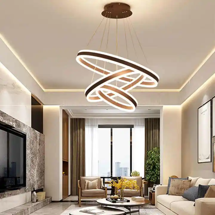 Novo Quarto De Hotel Moderno Led Anel Circular Pingente Lustre De Cristal Redondo Metal Moderno Simples Moderno 3 Anel Lustre