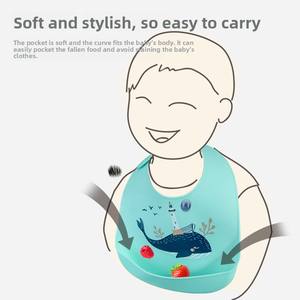 Bavoirs en silicone super doux pour enfants Poches de riz tridimensionnelles pour bébé Serviettes de salive imperméables sans <span class=keywords><strong>lavage</strong></span> Vente en gros - Product Image 3