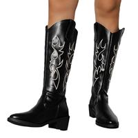 Bottes pour femmes de haute qualité à bout pointu, brodées, à talon carré, avec de belles chaussures