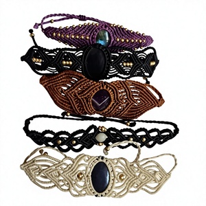 Handmade Macrame Gemstone Wrap <b>Bracelets</b> Set Adjustable Boho Ethnic Statement Jewelry Women's Geometric Pattern <b>Beaded</b> <b>Bracelets</b> - Product Image 1