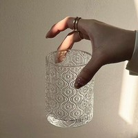 Tasse à café glacé simple en verre sculpté L Begonia, tasse à lait, tasse à eau domestique pour restaurants