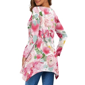 Tunica Hawaiana Floreale Stampata <span class=keywords><strong>Taglie</strong></span> Forti da Donna, Top e Camicette a Maniche 3/4, Camicie con Scollo a V, T-shirt Basica Larga, Vestito Camicia Irregolare - Product Image 4
