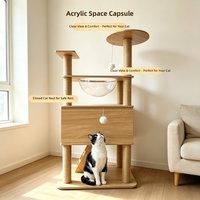 Arbre à chat multi-niveaux de 110 cm, Maisonnette pour chat en bois avec capsule spatiale individuelle, Poteau à gratter en sisal, Meuble pour chat, OEM ODM