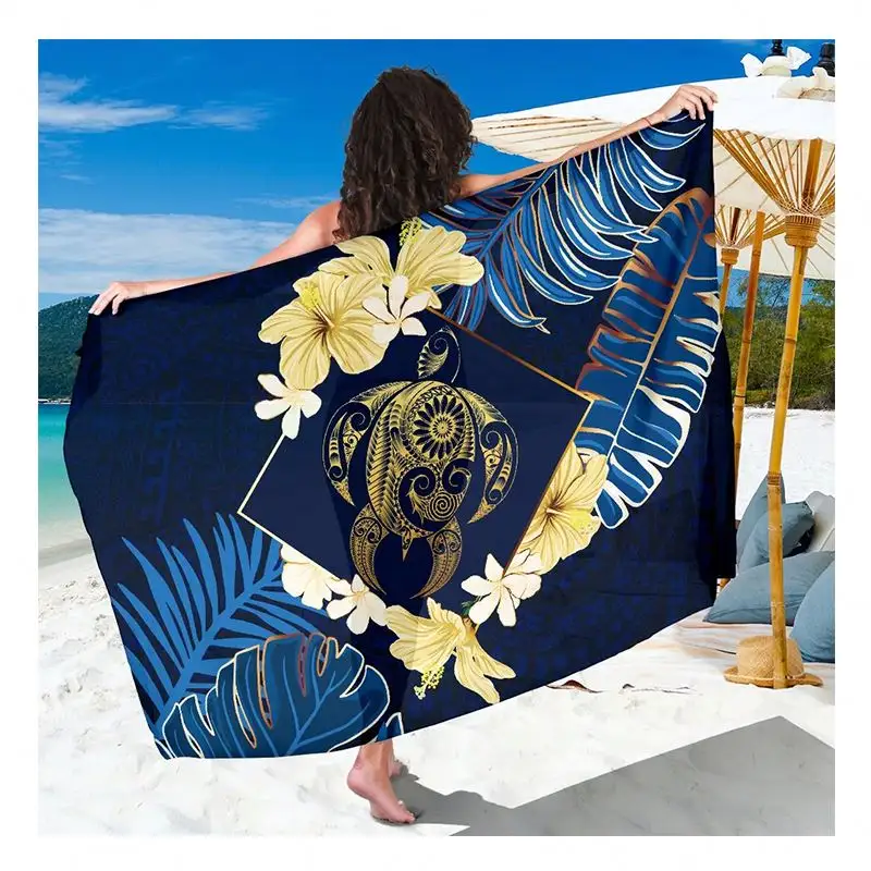 도매 하와이 거북이 열대 사롱 타하 스타일 여성 사롱 인쇄 개인화 된 맞춤형 비치 타올 도매 사롱